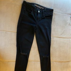High Waisted Black Jeans with Knee Slits